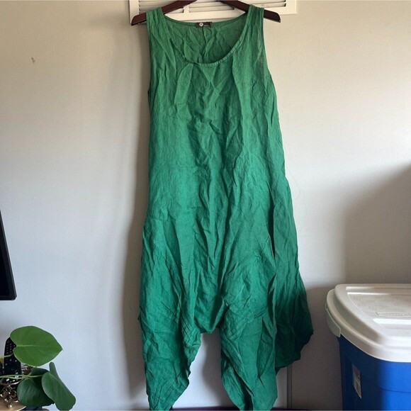M Made in Italy 100% Linen Dress Green XL - Picture 3 of 7